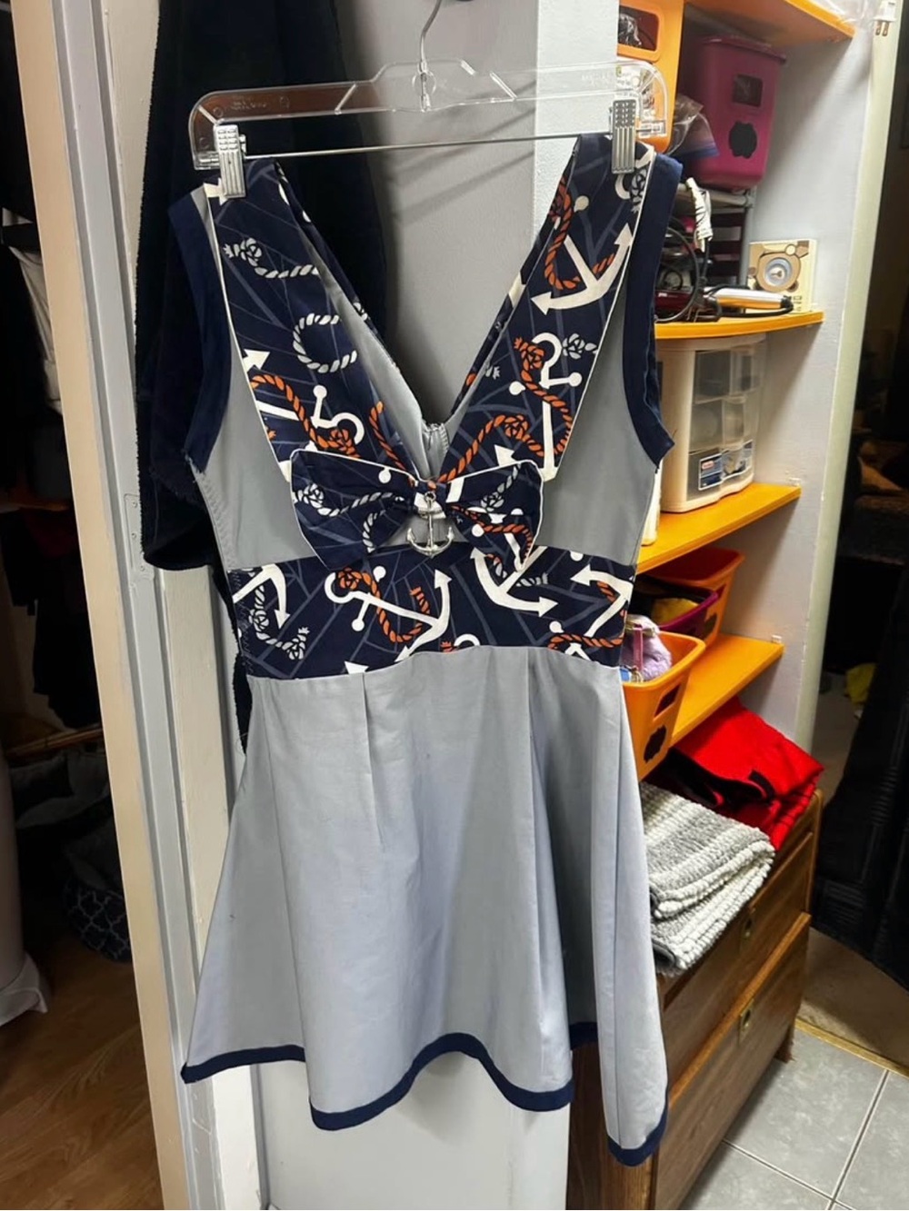 Navy & Light Gray Nautical-Print Fit & Flare Mini Dress
